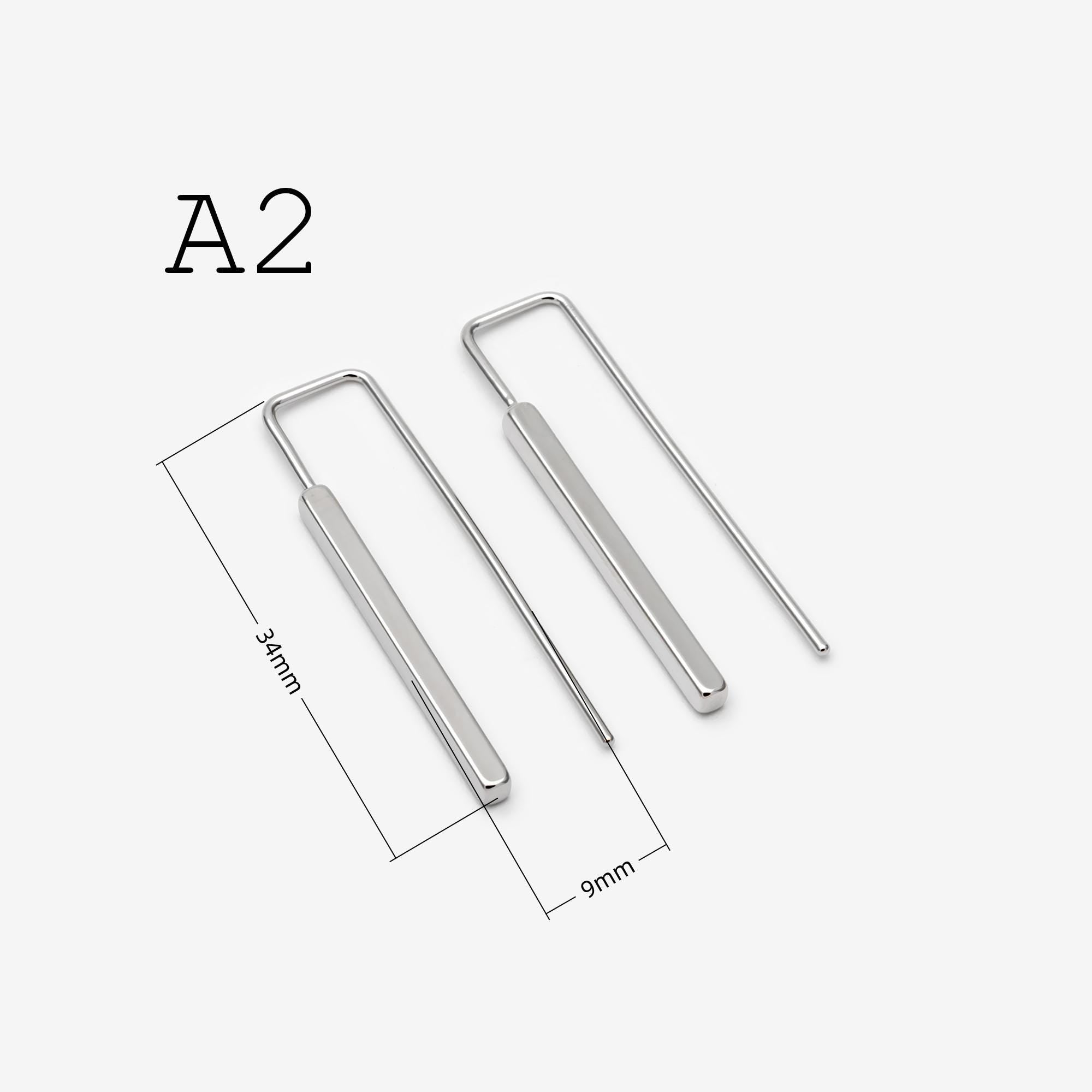 10pcs Gold/ Silver Tone Cube Ear Hooks 34x10mm, Gold/ Rhodium plated Brass Square Bar Earwires, Minimalist Earring Components (GB-2732)